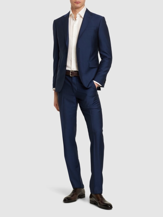 Zegna: Wool & mohair tailored suit - Utility Blue - men_1 | Luisa Via Roma