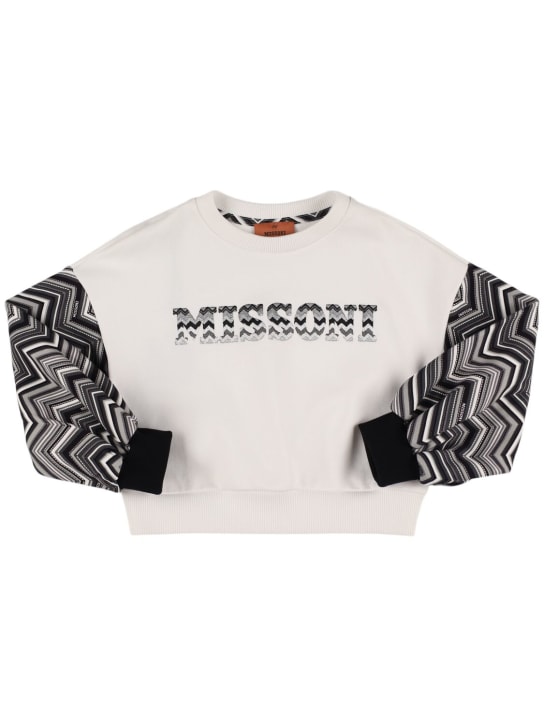 Missoni: Sweat-shirt en jersey de coton imprimé - Blanc/Noir - kids-girls_0 | Luisa Via Roma