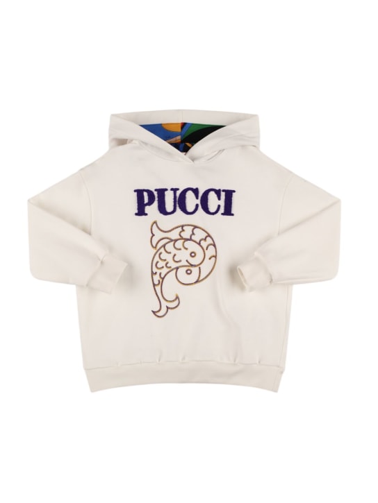 Pucci: Sweat-shirt en coton brodé à capuche - Blanc - kids-girls_0 | Luisa Via Roma