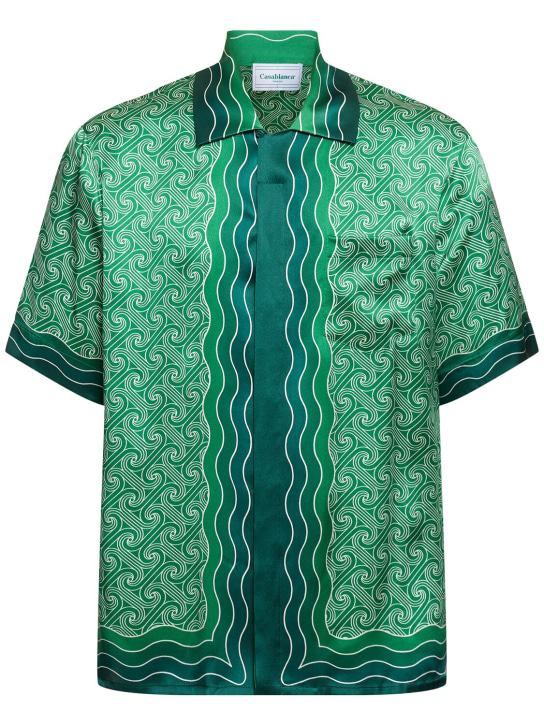 Casablanca: Cuban collar short sleeve shirt - Green - men_0 | Luisa Via Roma