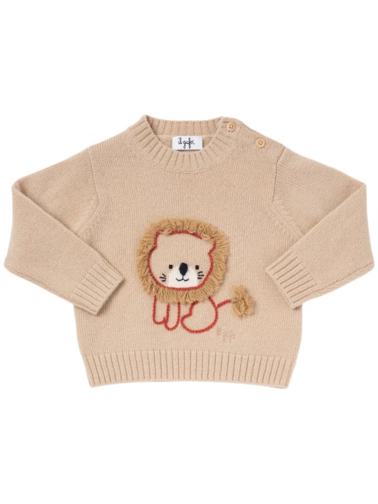 Il Gufo: Embroidered wool knit sweater - Beige - kids-boys_0 | Luisa Via Roma