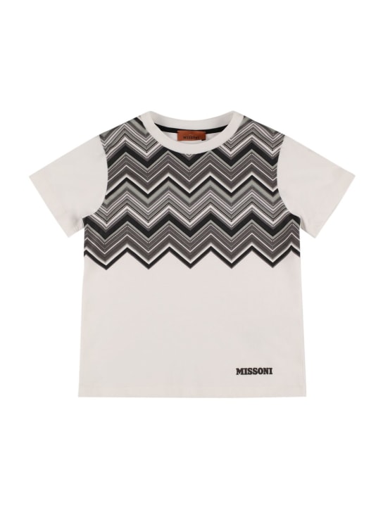 Missoni: T-shirt en jersey de coton imprimé - Blanc/Noir - kids-boys_0 | Luisa Via Roma
