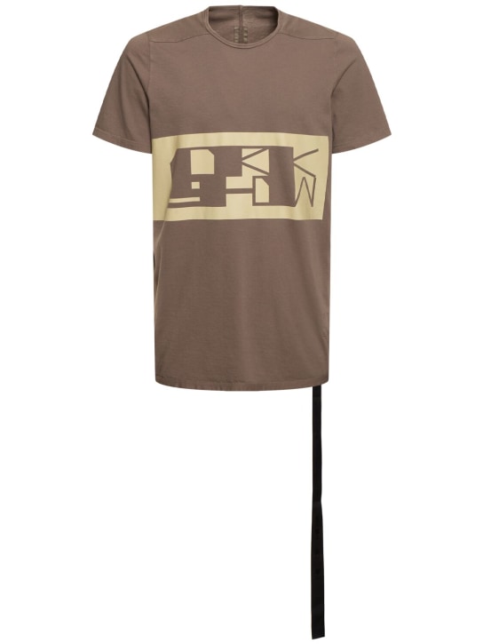 Rick Owens DRKSHDW: T-shirt en coton imprimé Level T - Dust/Pearl - men_0 | Luisa Via Roma