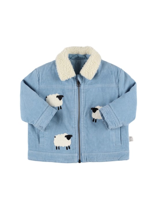 Stella Mccartney Kids: Cotton corduroy jacket w/patches - Light Blue - kids-boys_0 | Luisa Via Roma