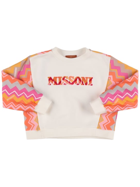 Missoni: Sudadera de jersey de algodón estampada - Blanco/Multi - kids-girls_0 | Luisa Via Roma