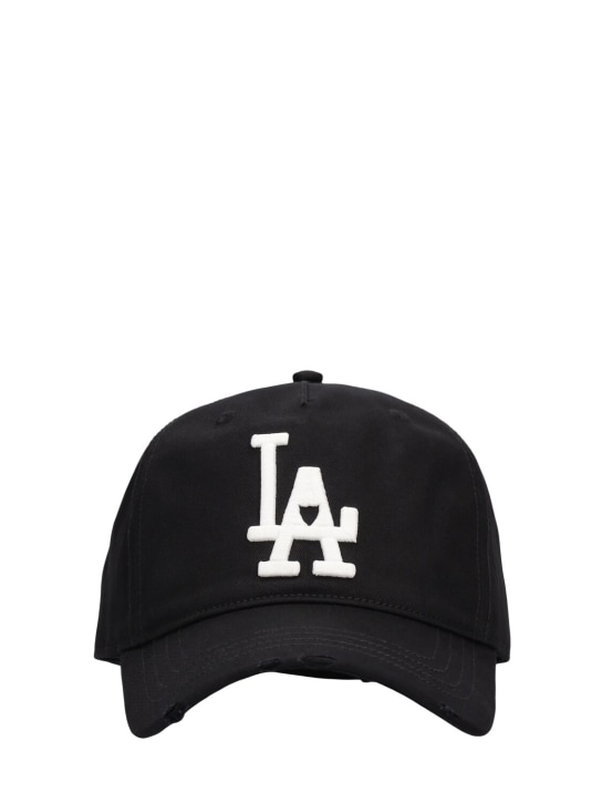 HTC Los Angeles: Cappello baseball in cotone con logo ricamato - Nero - men_0 | Luisa Via Roma