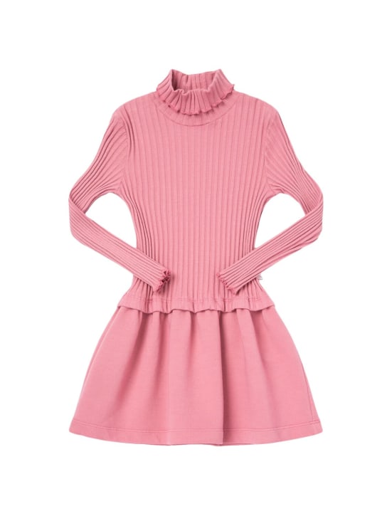 Il Gufo: Stretch cotton jersey dress - Pink - kids-girls_0 | Luisa Via Roma