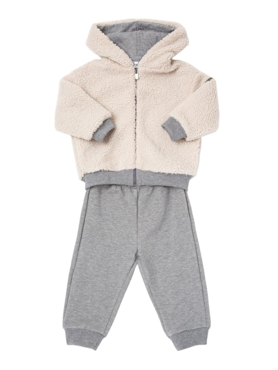 Il Gufo: Teddy sweatshirt & cotton sweatpants - Beige/Grey - kids-boys_0 | Luisa Via Roma