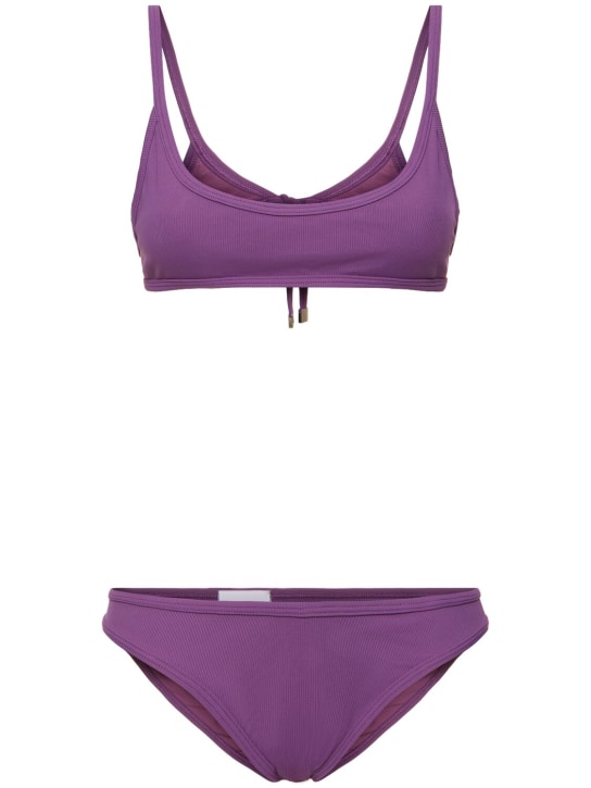 The Attico: Ribbed lycra bandeau bikini set - Viola - women_0 | Luisa Via Roma