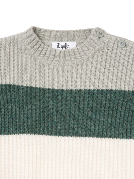 Il Gufo: Striped wool knit sweater - Green/Grey - kids-boys_1 | Luisa Via Roma
