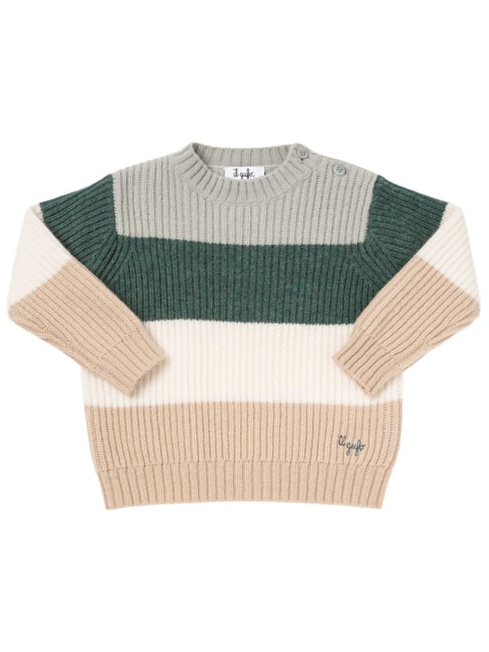 Il Gufo: Suéter de punto de lana a rayas - Verde/Gris - kids-boys_0 | Luisa Via Roma