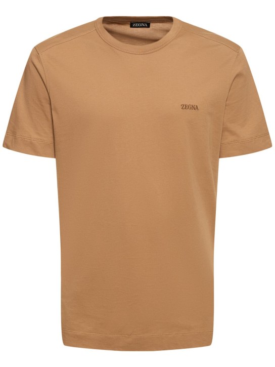 Zegna: T-Shirt aus Baumwolle - Dunkel Beige - men_0 | Luisa Via Roma