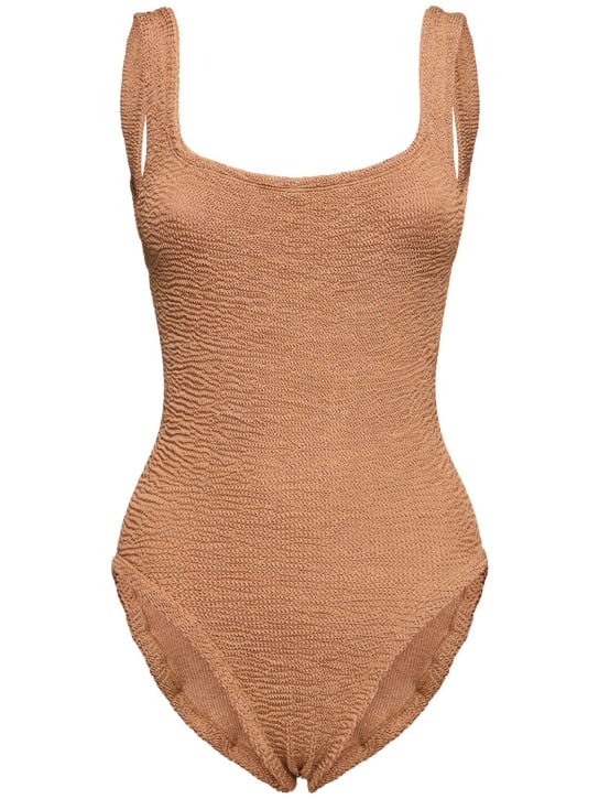 Hunza G: Square neck one piece swimsuit - Brown - women_0 | Luisa Via Roma