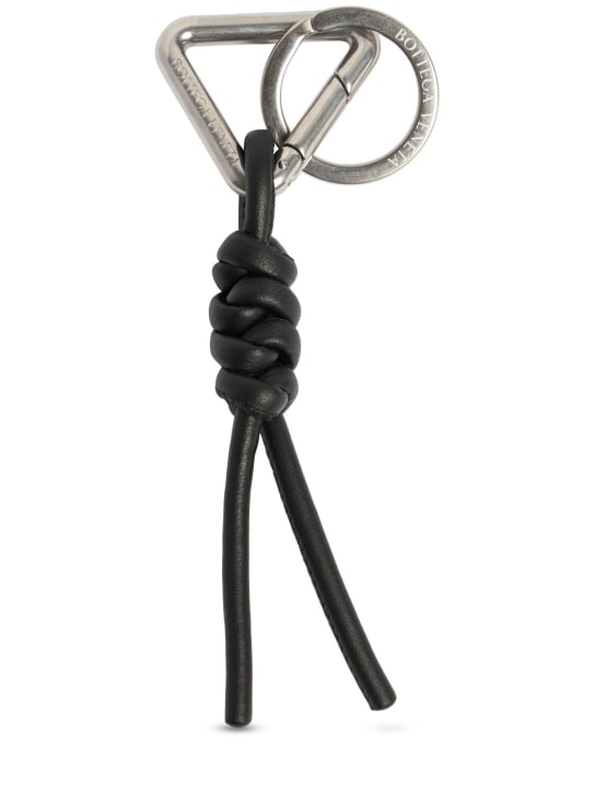 Bottega Veneta: Triangle leather key ring - 블랙 - men_0 | Luisa Via Roma