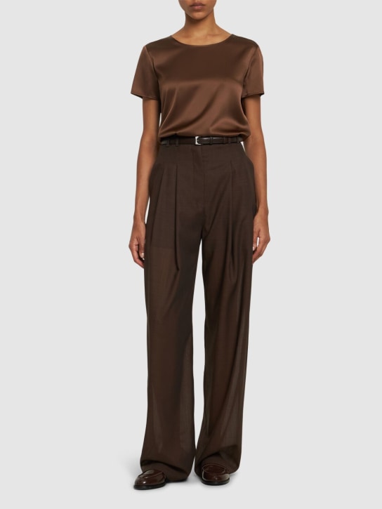 Max Mara: Cortona silk satin t-shirt top - Brown - women_1 | Luisa Via Roma