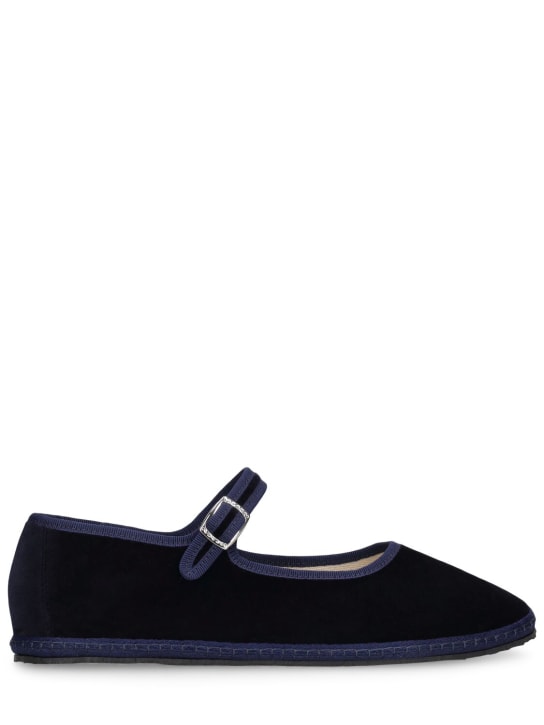Vibi Venezia: 10mm Mary Jane Blu velvet slippers - Lacivert - women_0 | Luisa Via Roma