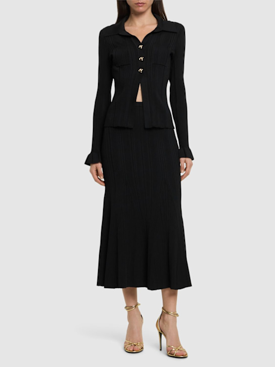 Self-portrait: Ribbed viscose knit long skirt - women_1 | Luisa Via Roma