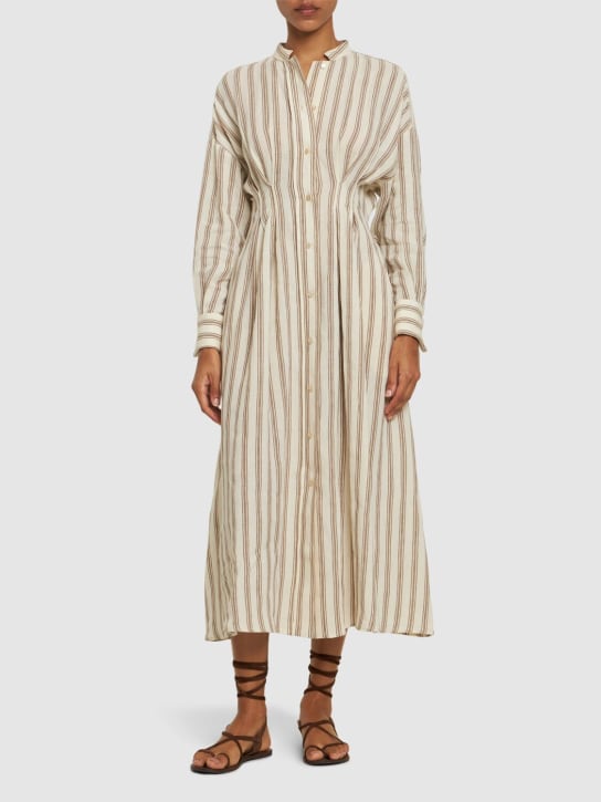 Max Mara: Striped linen canvas long shirt dress - Bej/Kahverengi - women_1 | Luisa Via Roma