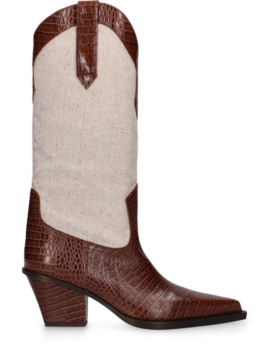 Paris Texas: 60mm Rosario leather & canvas boots - Kahverengi/Bej - women_0 | Luisa Via Roma