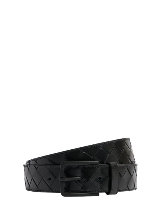 Bottega Veneta: 3.5cm Intrecciato leather belt - Black - men_0 | Luisa Via Roma