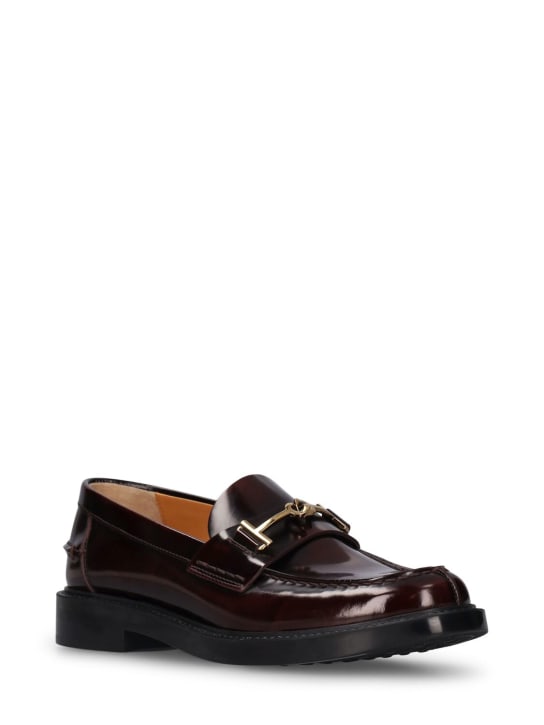 Tod's: 25mm Gomma T Ring brushed loafers - Burgundy - women_1 | Luisa Via Roma