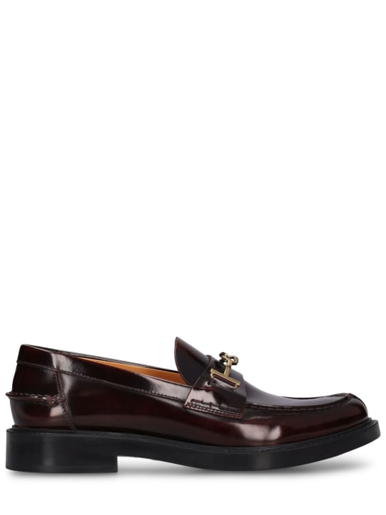 Tod's: 25mm Gomma T Ring brushed loafers - Burgundy - women_0 | Luisa Via Roma