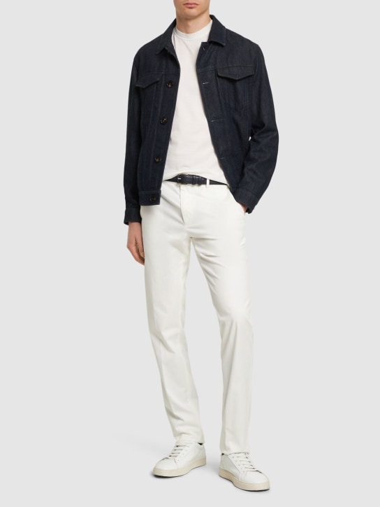 Zegna: Garment dyed cotton flat front pants - White - men_1 | Luisa Via Roma