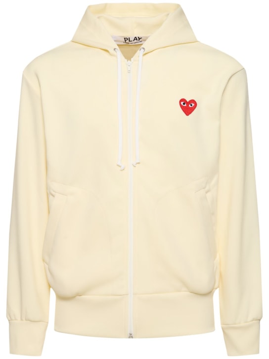 Comme des Garçons Play: Mini heart patch zip-up jersey hoodie - Fil dişi rengi - men_0 | Luisa Via Roma