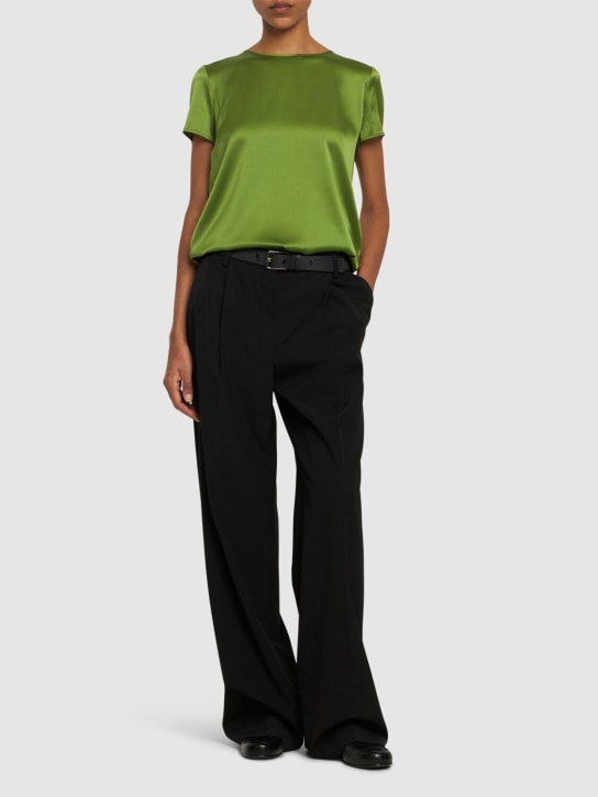 Max Mara: Cortona silk satin t-shirt top - Green - women_1 | Luisa Via Roma