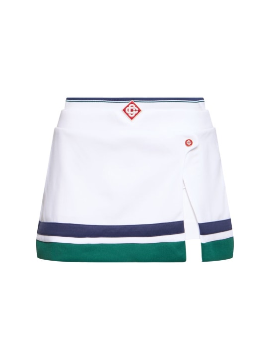 Casablanca: Tricot logo & split mini skirt - White - women_0 | Luisa Via Roma
