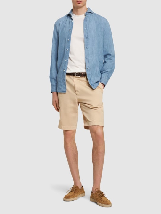 Zegna: Summer cotton & linen chino shorts - Beige Chiaro - men_1 | Luisa Via Roma