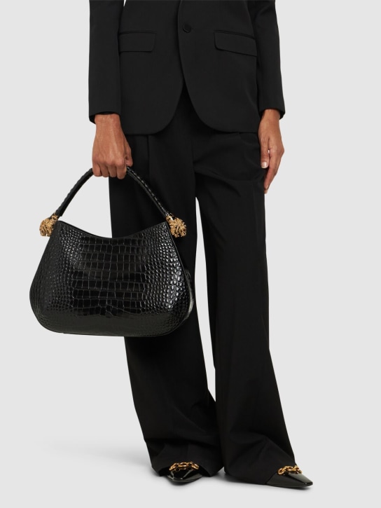 Roberto Cavalli: Road croc embossed leather shoulder bag - Black - women_1 | Luisa Via Roma