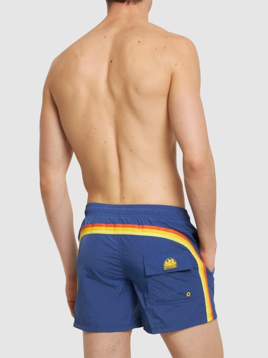 SUNDEK: Stretch waist crinkled nylon swim shorts - Navy - men_1 | Luisa Via Roma