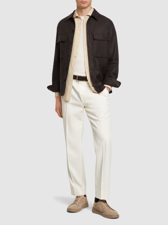 Zegna: Pantalon plissé en coton et laine - Blanc - men_1 | Luisa Via Roma