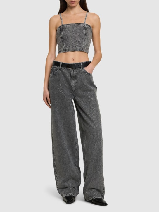 Rotate: Embellished high rise wide leg jeans - Grey Denim - women_1 | Luisa Via Roma