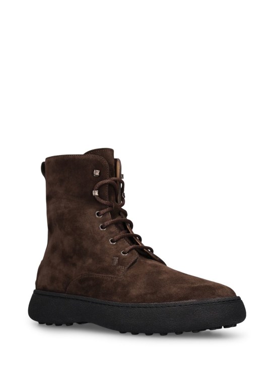 Tod's: Stivaletto suede lace-up boots - Brown - men_1 | Luisa Via Roma