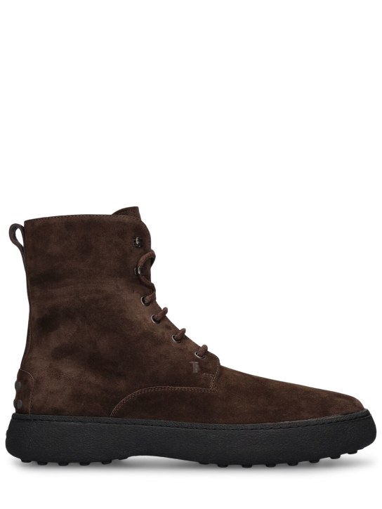 Tod's: Stivaletto suede lace-up boots - Brown - men_0 | Luisa Via Roma