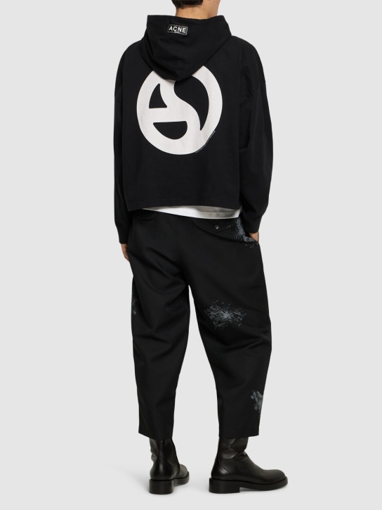 Acne Studios: Logo cotton hoodie - Black - men_1 | Luisa Via Roma