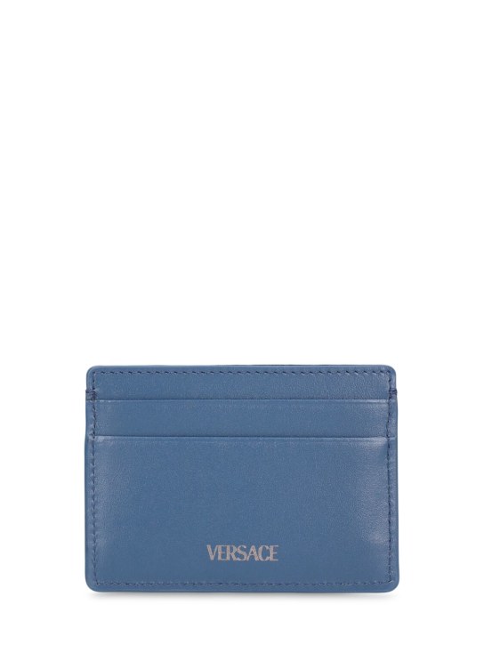 Versace: Porta carte di credito in pelle e jacquard - Blu Pastello - men_1 | Luisa Via Roma