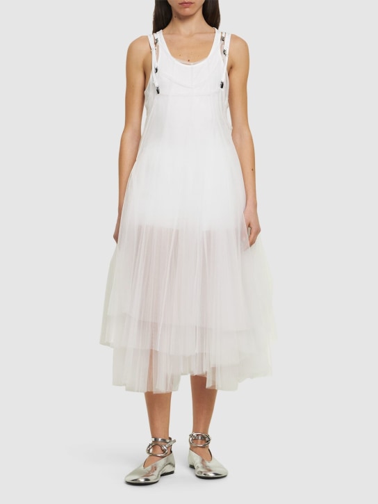 Noir Kei Ninomiya: Nylon tulle & cotton mini dress - Beyaz - women_1 | Luisa Via Roma