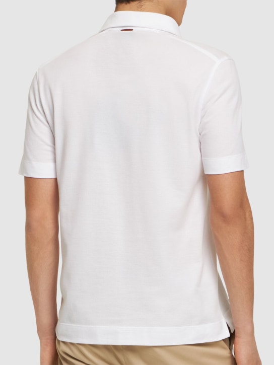 Zegna: Cotton piquet short sleeve polo - White - men_2 | Luisa Via Roma