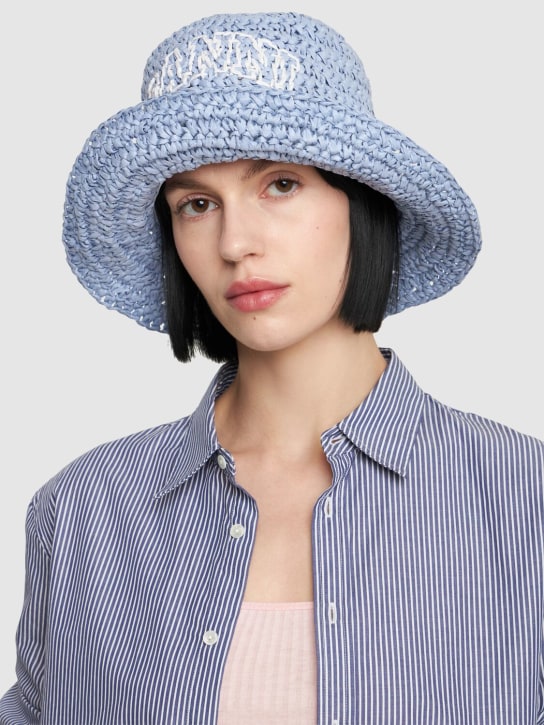 GANNI: Summer woven bucket hat - Bebek Mavisi - women_1 | Luisa Via Roma