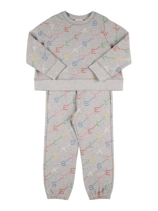 Stella Mccartney Kids: Sudadera y pantalones de felpa de algodón con logo - Gris - kids-girls_0 | Luisa Via Roma