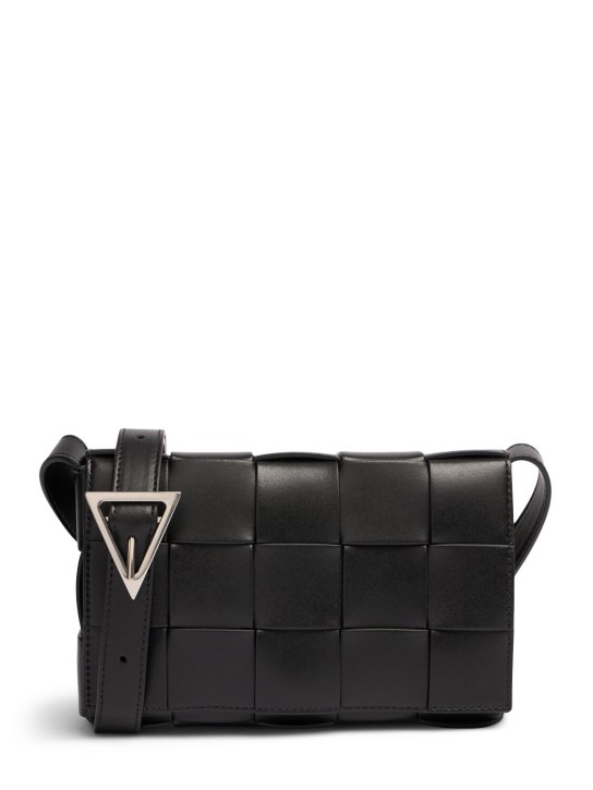 Bottega Veneta: Medium Cassette intreccio leather bag - Black - men_0 | Luisa Via Roma