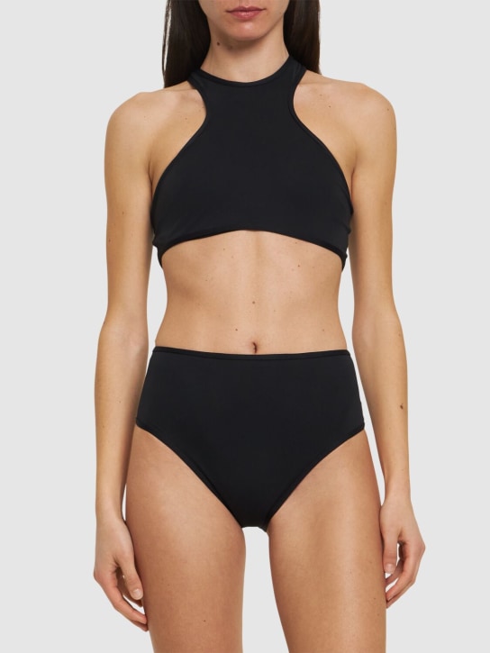The Attico: Bikini ajouré en jersey à encolure licou - Noir - women_1 | Luisa Via Roma