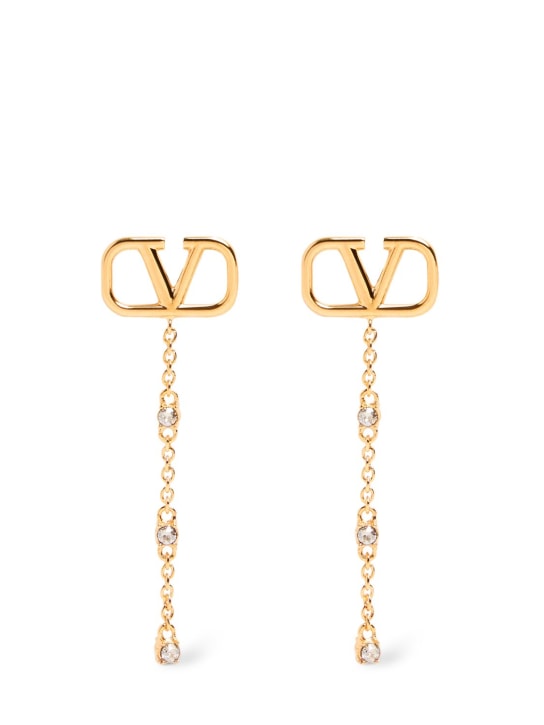 Valentino Garavani: Mini V logo signature crystal earrings - Oro/Crystal - women_0 | Luisa Via Roma