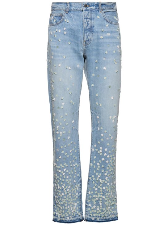 Amiri: Floral embellished straight denim jeans - Çivit Rengi - men_0 | Luisa Via Roma