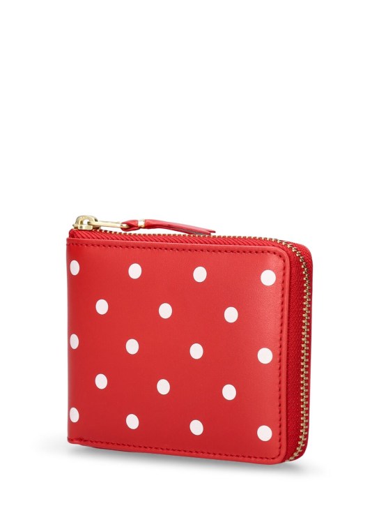 Comme des Garçons Wallet: Dot printed leather zip around wallet - Red - men_1 | Luisa Via Roma
