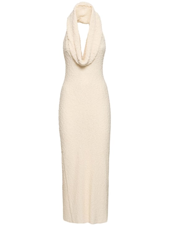 Magda Butrym: Cotton blend knit dress w/ plunge neck - Fil dişi rengi - women_0 | Luisa Via Roma
