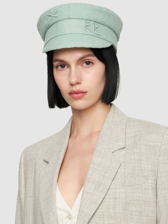 Ruslan Baginskiy: Embellished jute baker boy hat - Mint - women_1 | Luisa Via Roma